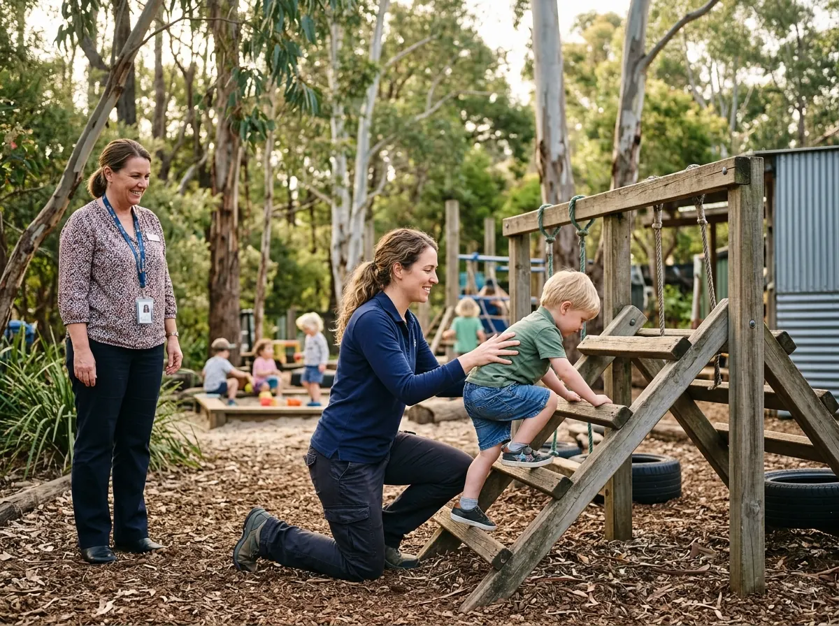 An occupational therapist and a parent reviewing a child's therapy goals together