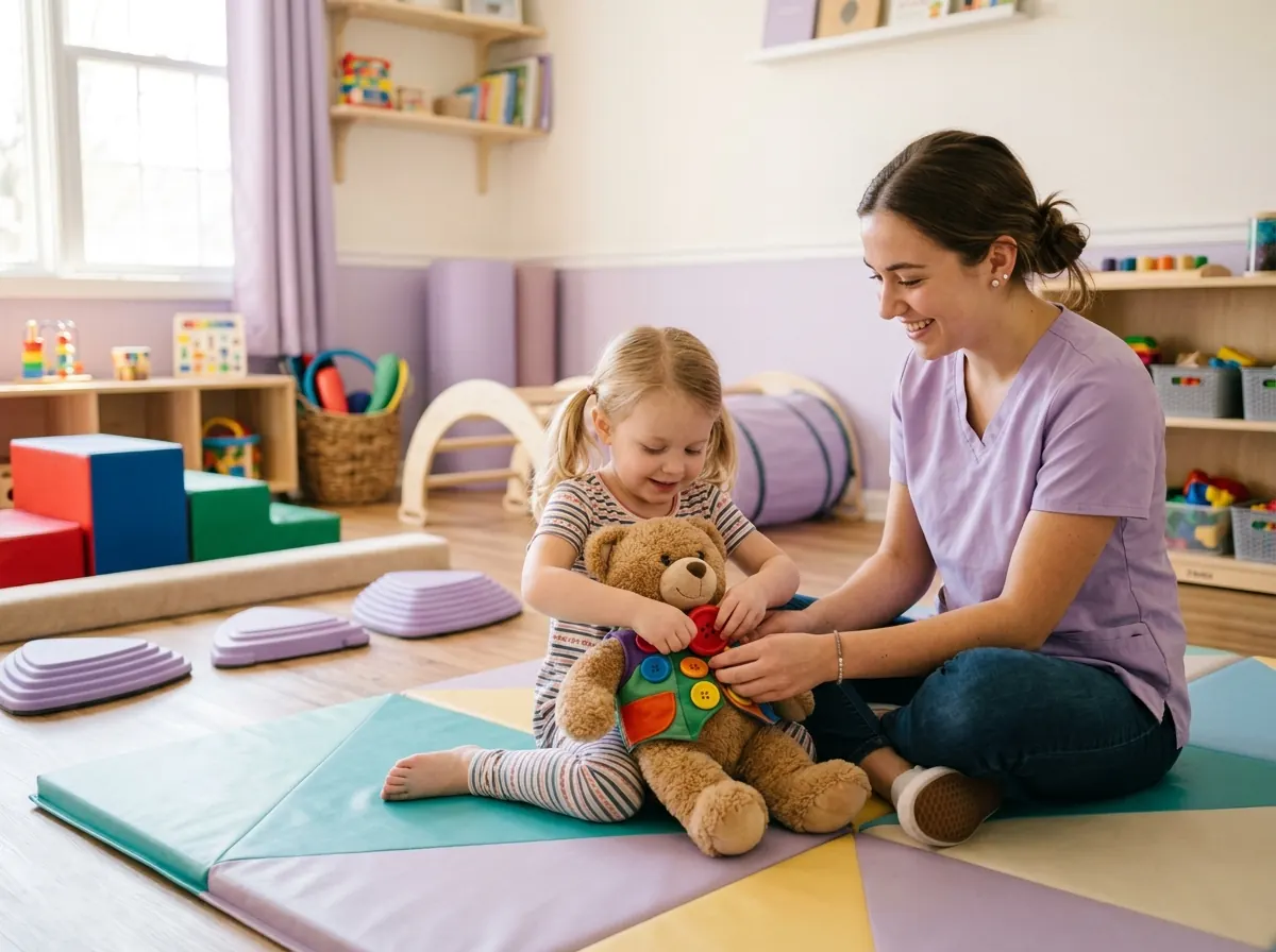 Therapy assistant delivering high-frequency play-based practice
