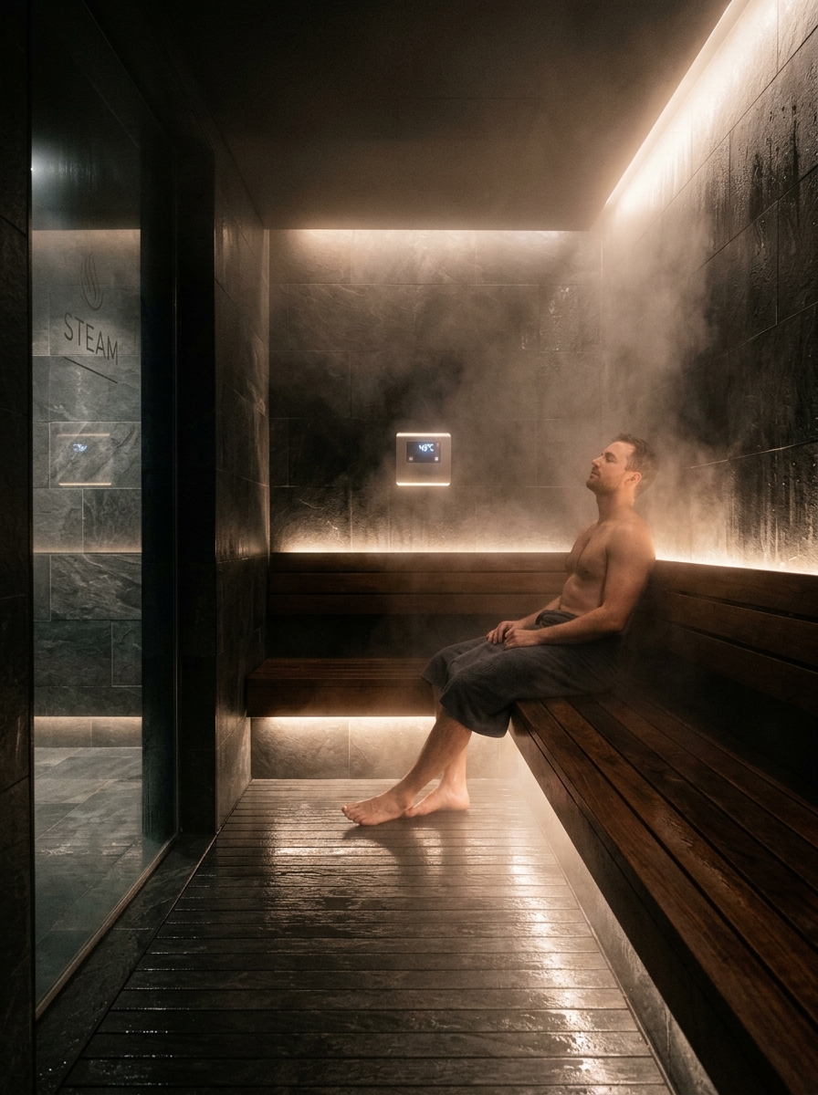 Post-workout steam room for recovery at Phinix Burn Fitness