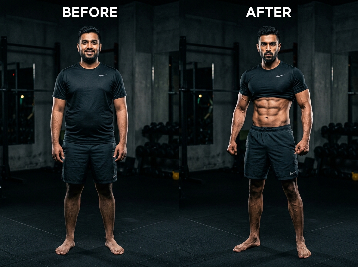 Mohammed Ashraf 90-day weight loss transformation before and after