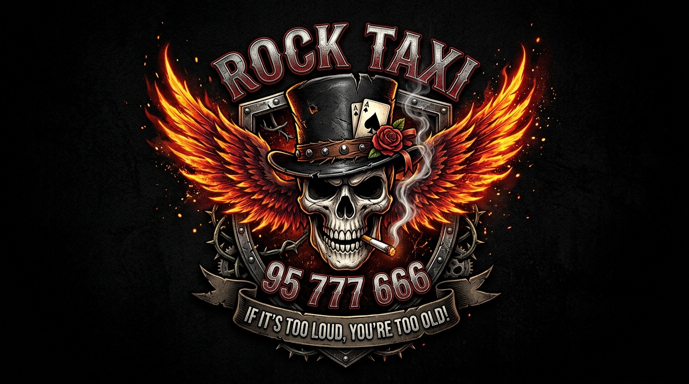Rock Taxi Emblem — 95 777 666 — If it's too loud, you're too old!